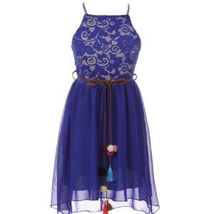 Sleeveless Girls Dress Thin Strap Lace Chiffon Summer Daily Flower Girl Dress
